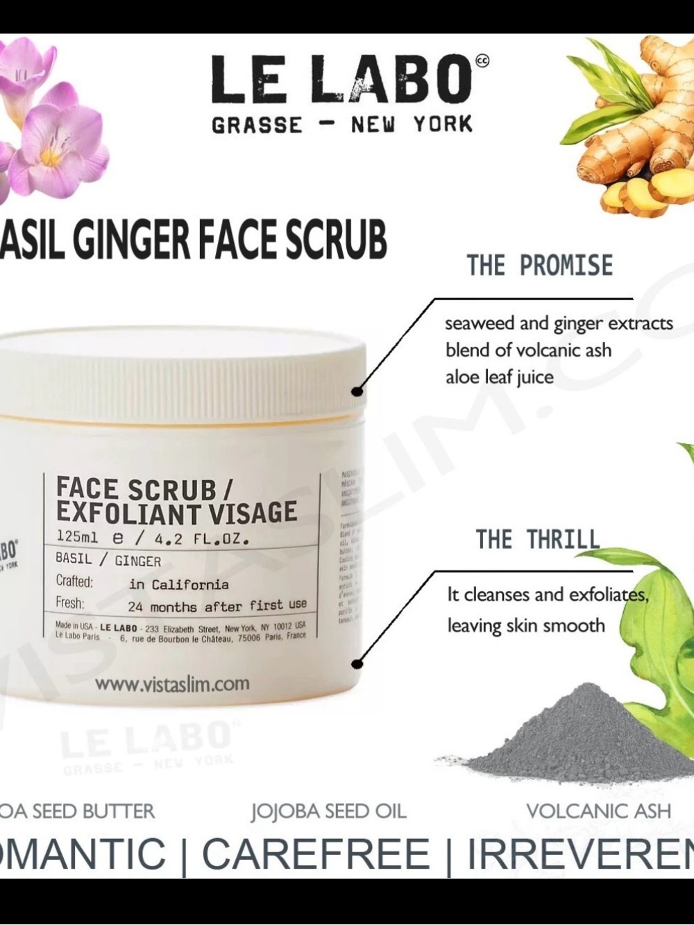 Le Labo Basil Ginger Face Scrub 4.2oz with Volcanic Ash Cleanse & Exfoliate